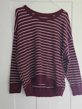 SO Maroon and White Striped Scoop Neck Sweater